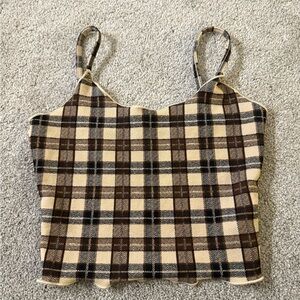 Cute brown and black plaid cropped tank top